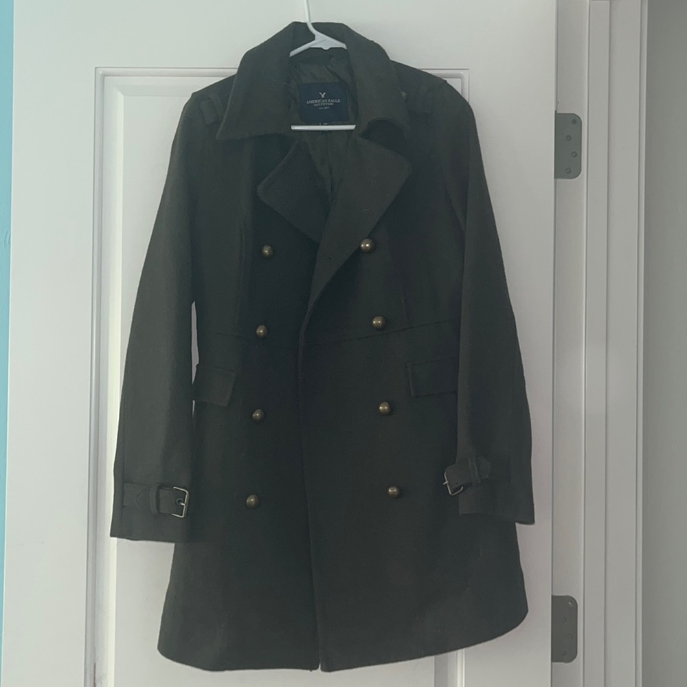 Double breasted dark green wool pea coat from American Eagle
